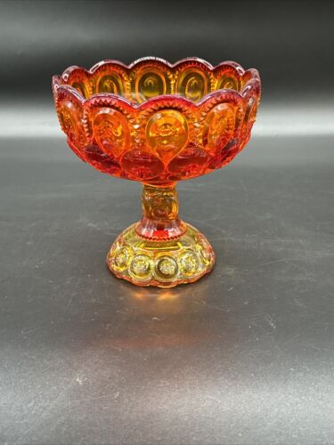 L E SMITH LARGE RED AMBERINA GLASS MOON & STARS COMPOTE 6 5/8" EXCELLENT large