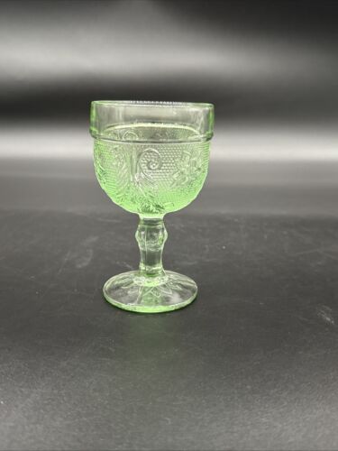 Tiara Crystal Sandwich Light Green Pattern Wine Glass 4.125" Vintage Stemware