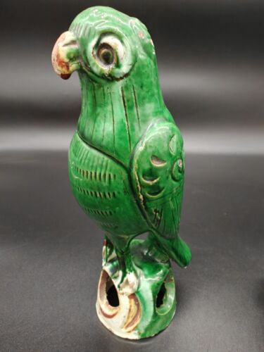 Antique Chinese Green Glazed Parrots Pair