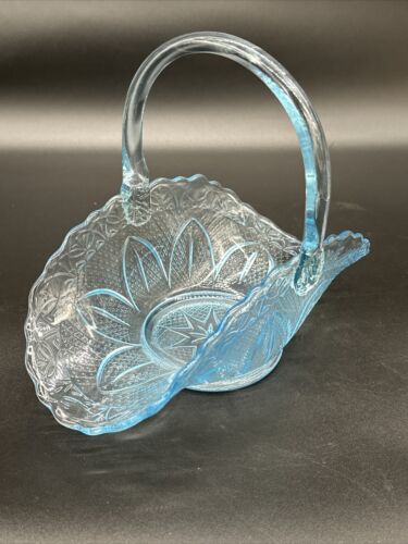 Vintage LE Smith Princess House Ice Blue Bridal Art Glass Basket