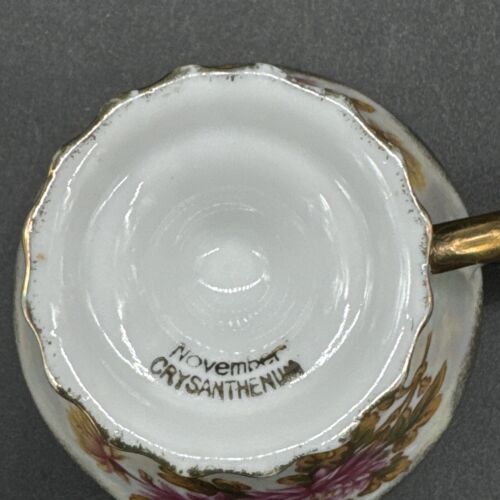 Vintage UCAGCO November Chrysanthemum iridescent Porcelain Teacup Gold Trim