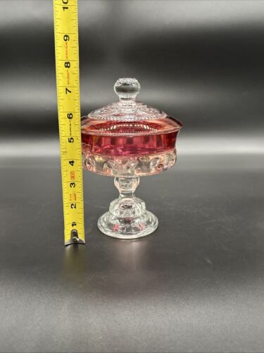 Indiana Glass Kings Crown Ruby Red Band Covered Compote Made in USA 7.25" Tall