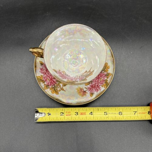 Vintage UCAGCO November Chrysanthemum iridescent Porcelain Teacup Gold Trim