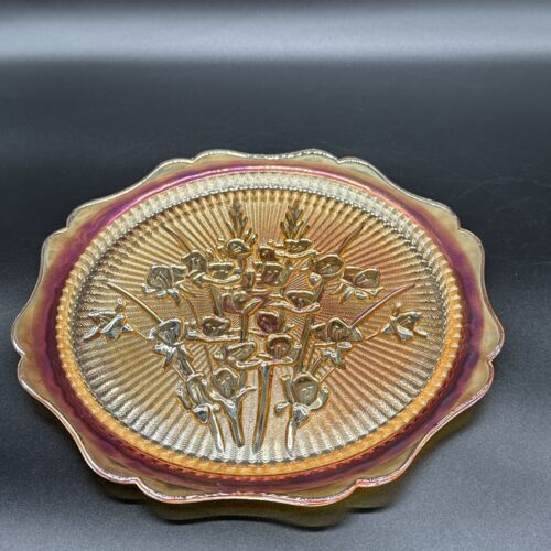 Iris & Herringbone 12 in. Sandwich Plate Platter Floragold Jeannette Vintage