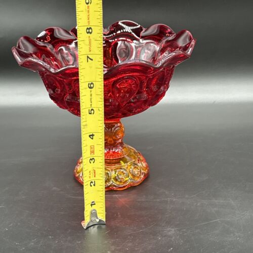 L E Smith Moon and Stars Flared Amberina Red and Amber Compote Bowl With Cadmium