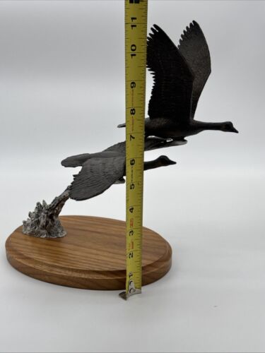 Fountain Creed Productions Geese Taking Off Sculpture, Metal On Wood Base