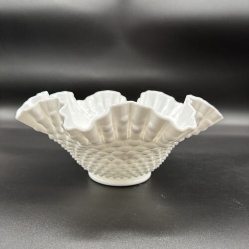 Vintage Fenton Milk Glass Hobnail Fluted Dish