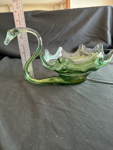 Vintage Hand Blown Glass Swan Bowl