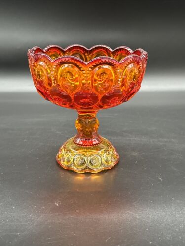 L E SMITH LARGE RED AMBERINA GLASS MOON & STARS COMPOTE 6 5/8" EXCELLENT large