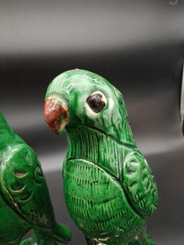 Antique Chinese Green Glazed Parrots Pair