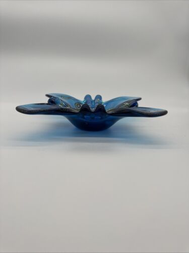 Murano Fratelli Toso Blue Murrine Cased Millifiori Butterfly Cigar Ashtray 9"