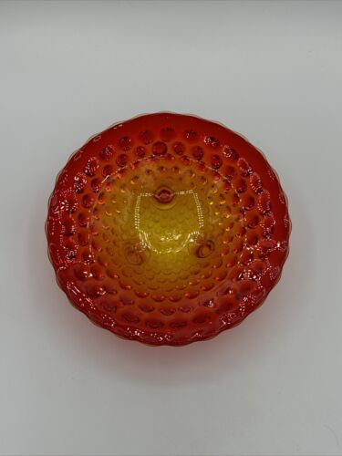 Vintage Amberina Hobnail Footed Glass Bon Bon Candy Dish