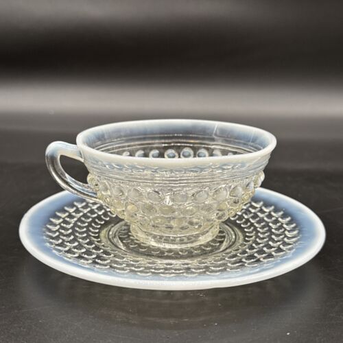 Vintage Anchor Hocking Moonstone Hobnail Opalescent Tea Cup and Saucer