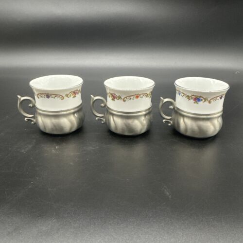 Vtg Schwarzenhammer Porcelain Demitasse Mocha Cups W Quist Pewter Tray- Set Of 6