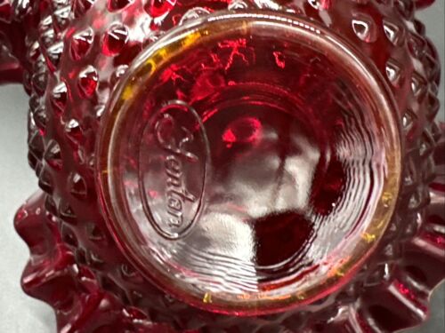 Fenton Glass Basket Ruby Red Amberina Base Hobnail Crimped Edge