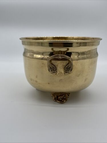 Vintage Brass Ornate Design 3 Footed Planter With Handles