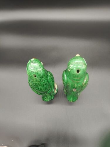 Antique Chinese Green Glazed Parrots Pair