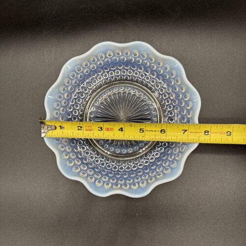 Anchor Hocking Moonstone Opalescent Hobnail Crimped 7 1/2” Glass Bowl