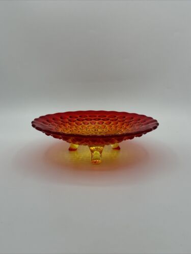 Vintage Amberina Hobnail Footed Glass Bon Bon Candy Dish