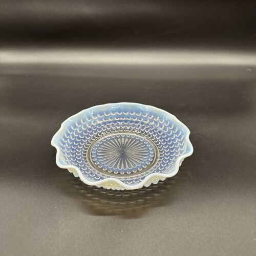 Anchor Hocking Moonstone Opalescent Hobnail Crimped 7 1/2” Glass Bowl