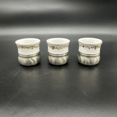 Vtg Schwarzenhammer Porcelain Demitasse Mocha Cups W Quist Pewter Tray- Set Of 6