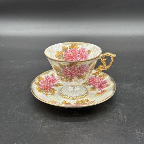 Vintage UCAGCO November Chrysanthemum iridescent Porcelain Teacup Gold Trim