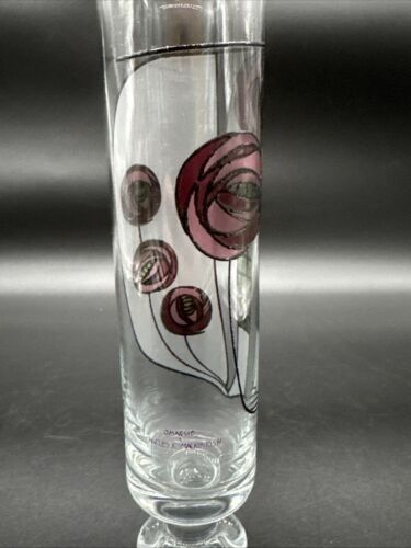 Italian Egizia Omaggio Bud Vase Signed by Charles R Mackintosh Art Glass w/Roses