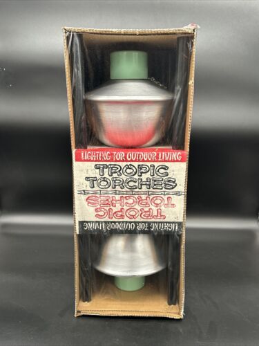 NIB VINTAGE TROPIC TORCHES HAND SPUN ALUMINUM 6' TALL NEW OLD STOCK