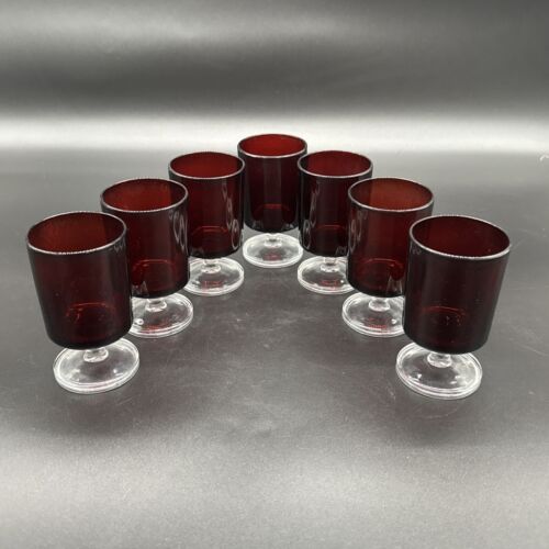 Vintage Luminarc Ruby Red Stem 4" Cordial Juice Glass Made In France Set Of 7