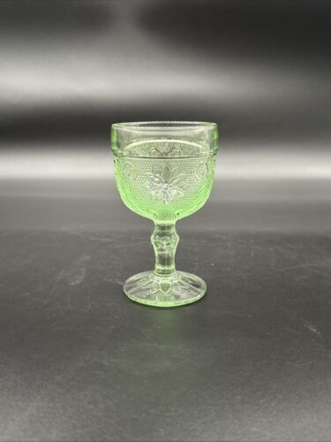 Tiara Crystal Sandwich Light Green Pattern Wine Glass 4.125" Vintage Stemware