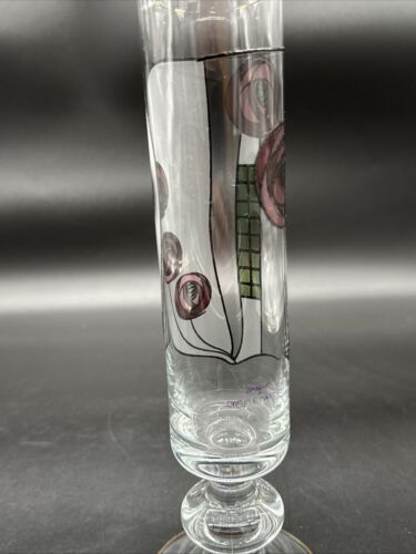 Italian Egizia Omaggio Bud Vase Signed by Charles R Mackintosh Art Glass w/Roses