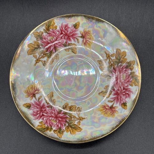 Vintage UCAGCO November Chrysanthemum iridescent Porcelain Teacup Gold Trim