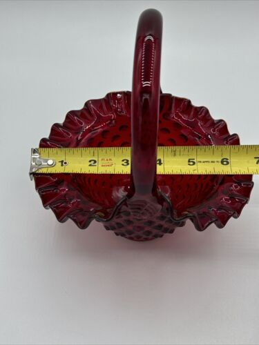 Vintage Fenton Hobnail Ruby Red Amberina Glass Basket 7.5" Tall