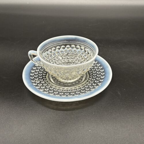 Vintage Anchor Hocking Moonstone Hobnail Opalescent Tea Cup and Saucer