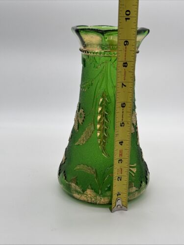 Antique EAPG Green Delaware Vase w Gilt Thistles