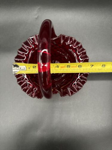 Fenton Glass Basket Ruby Red Amberina Base Hobnail Crimped Edge