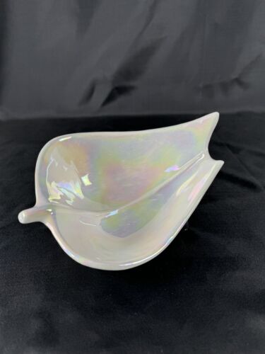 Vintage California Pottery leaf shaped iridescent bowl