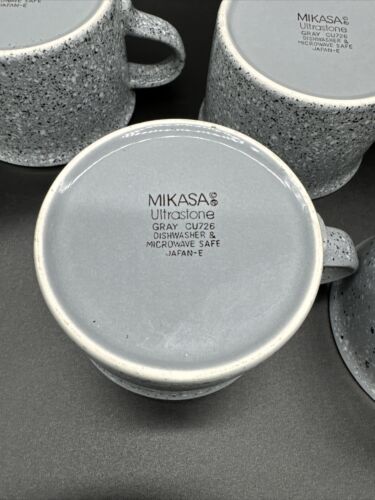 Mikasa Ultrastone Gray Cup and Saucer Set of 7 Grey Speckled Pattern Japan