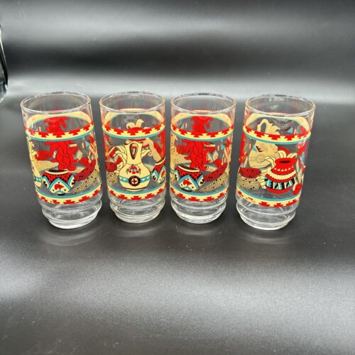 Vintage Rare Indiana Glass Southwest Pottery 16 oz. glasses Set of 4