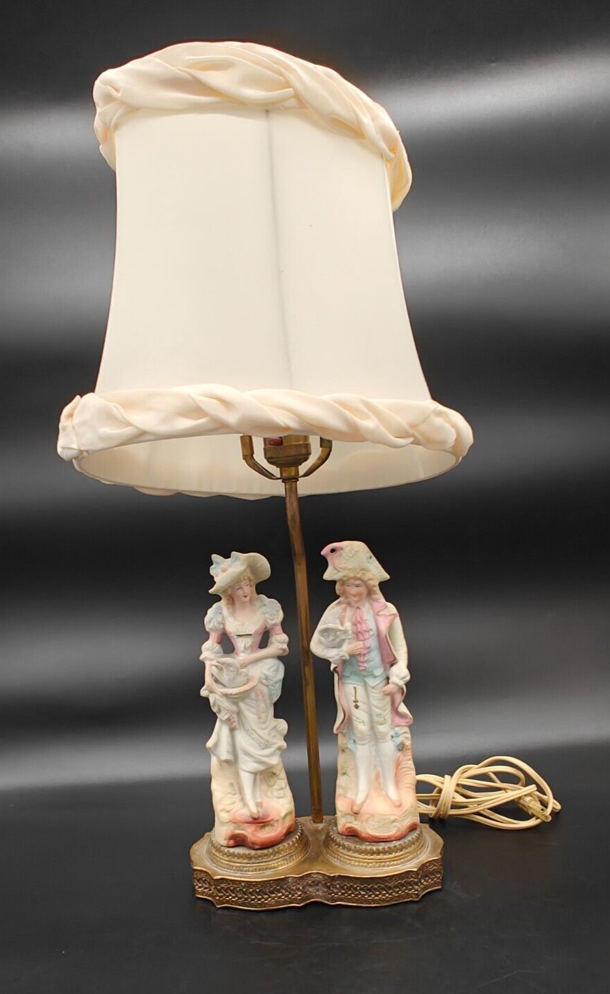 Antique French Provincial Bisque Porcelain Figurine Couple on Table Lamp