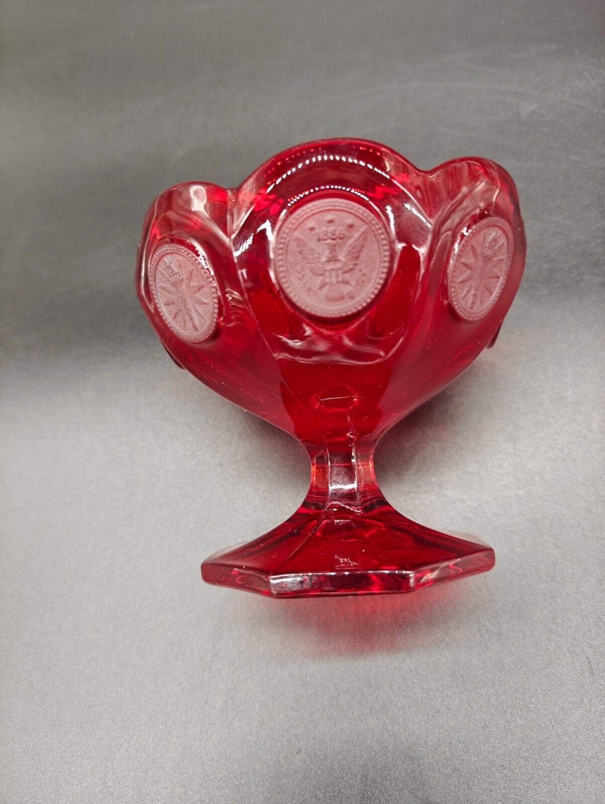 Vintage Fostoria Ruby Red Coin (Eagle/Torch) Glass Compote/Open Candy Dish