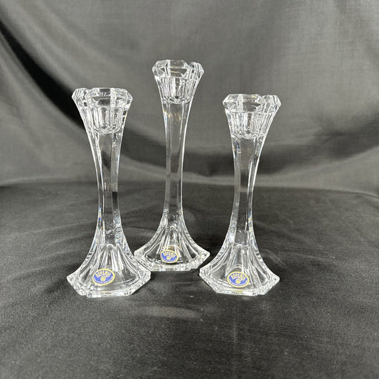 Bohemian Czech Vintage Crystal Candle Stick Trio Hand Cut Two 7" and  One 8"