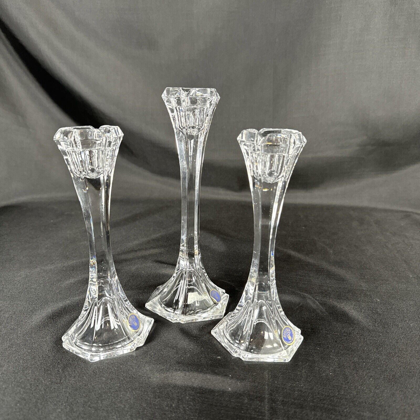Bohemian Czech Vintage Crystal Candle Stick Trio Hand Cut Two 7" and  One 8"