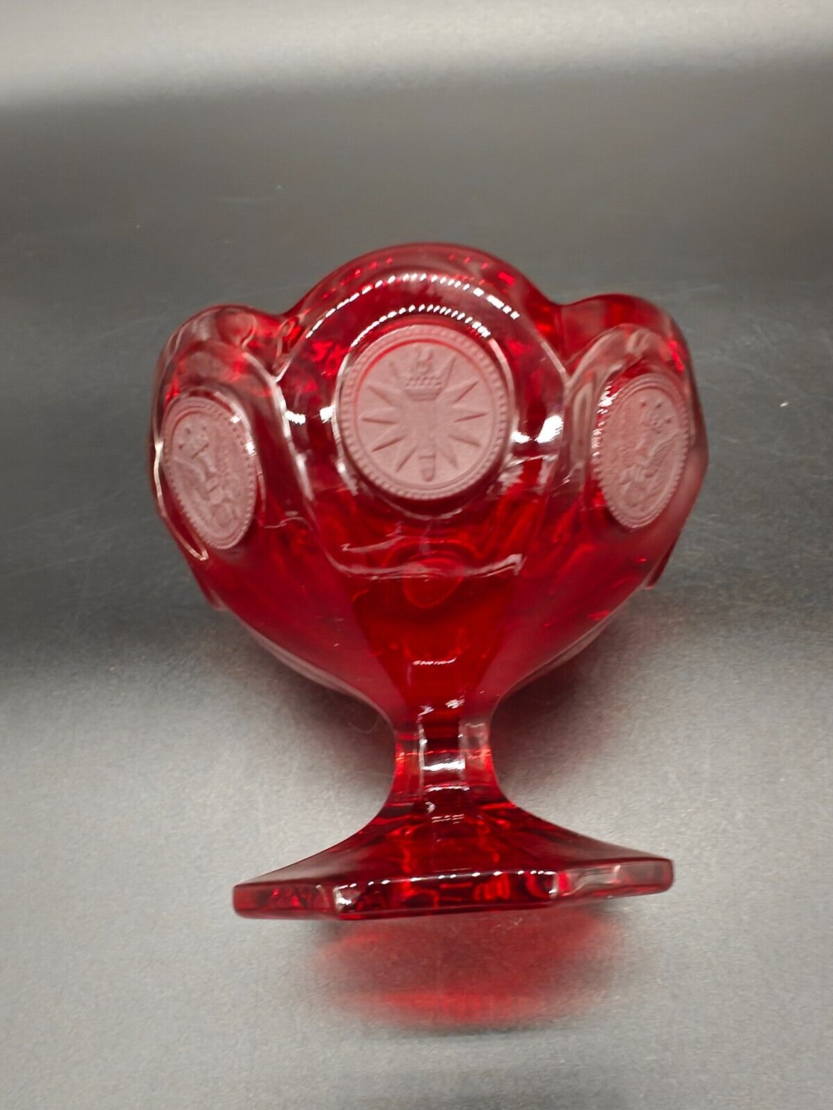 Vintage Fostoria Ruby Red Coin (Eagle/Torch) Glass Compote/Open Candy Dish