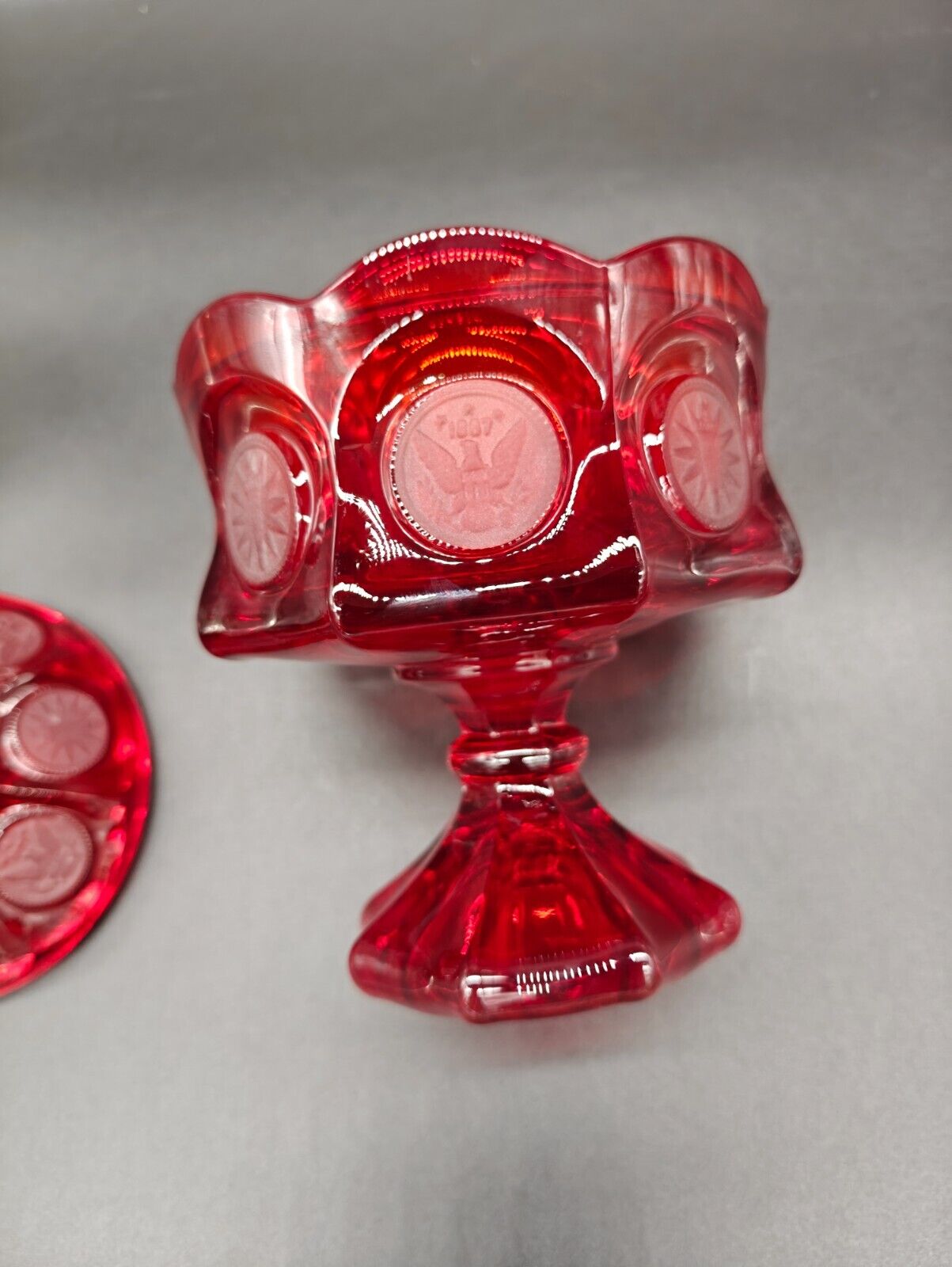 Vintage Fostoria Coin Glass Wedding Bowl and Lid (Candy Dish) Ruby Red