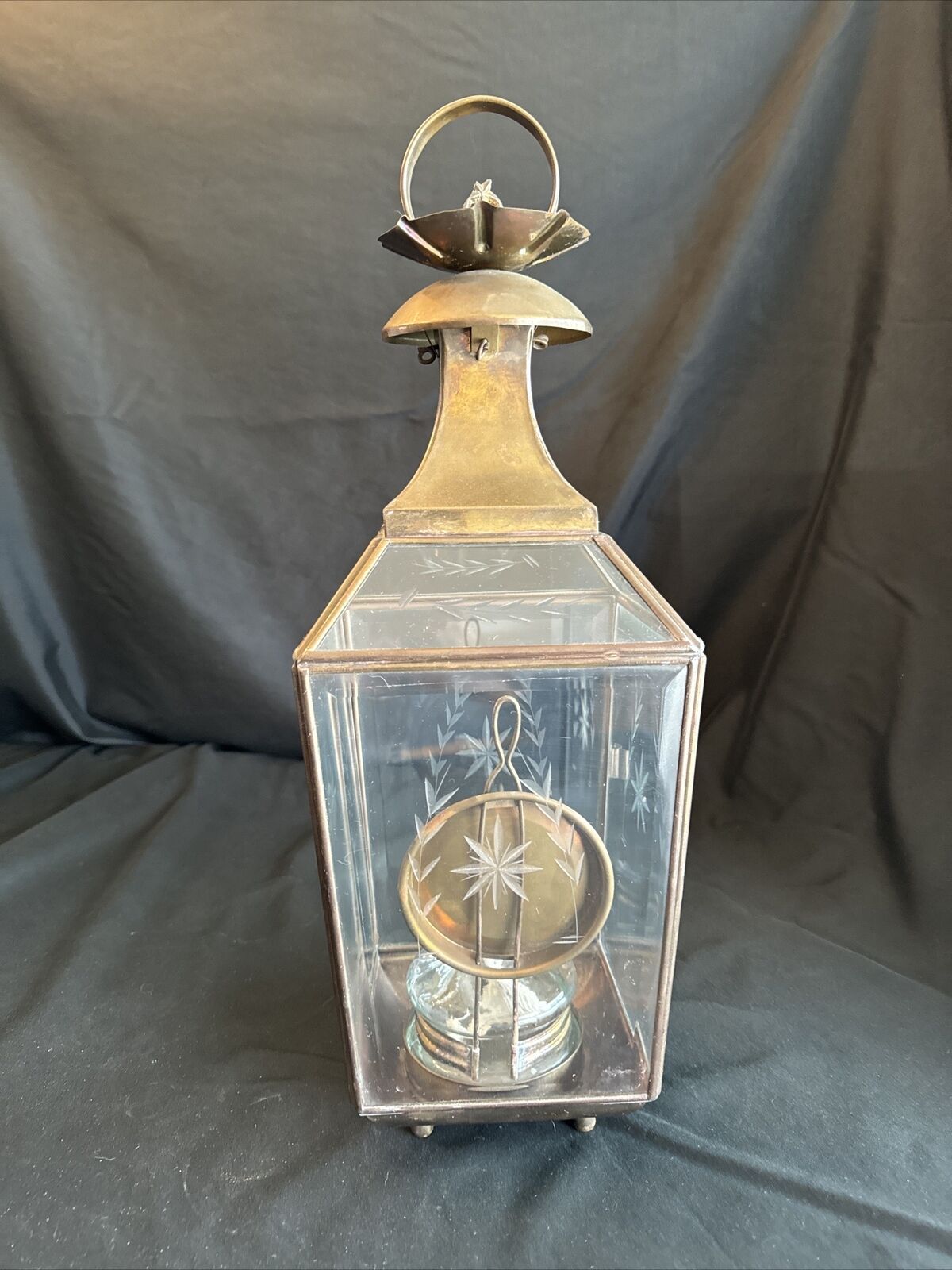 Yuksel Lambalari Turkish Shepherd Oil Lantern Light Etched Glass 1940’S