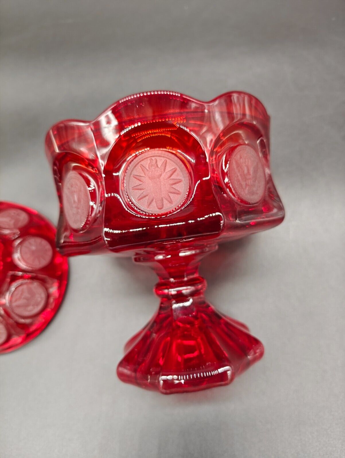 Vintage Fostoria Coin Glass Wedding Bowl and Lid (Candy Dish) Ruby Red