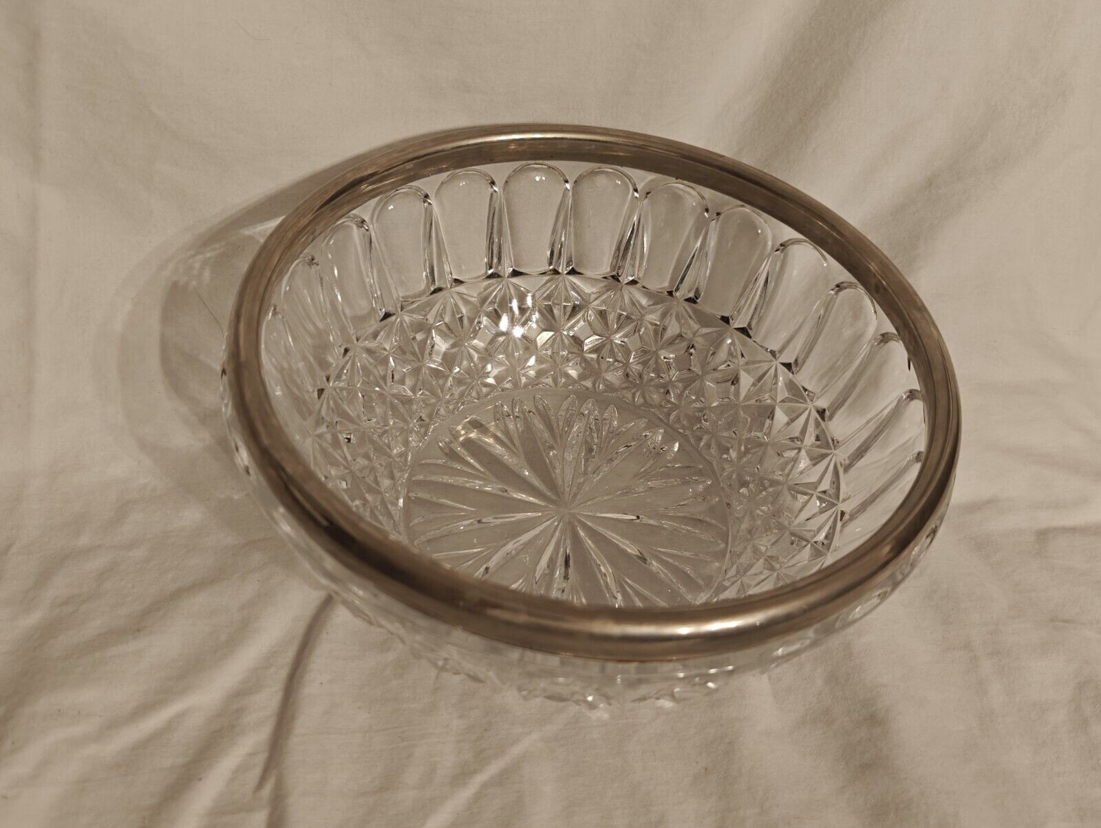 FB Rogers Italian Large 8” Crystal Bowl With Silver Rim