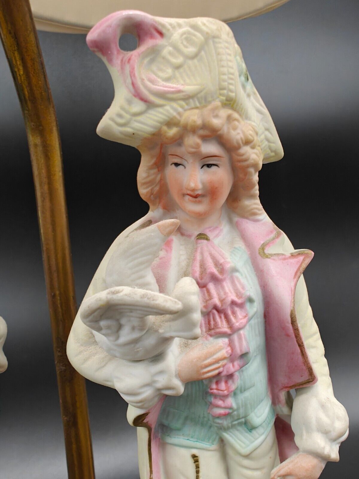 Antique French Provincial Bisque Porcelain Figurine Couple on Table Lamp