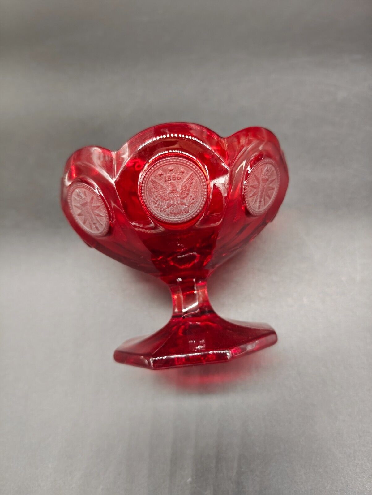 Vintage Fostoria Ruby Red Coin (Eagle/Torch) Glass Compote/Open Candy Dish